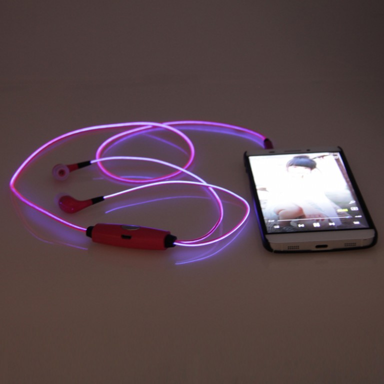 Led Blue Light Flashing Earbuds Earphone With Mic