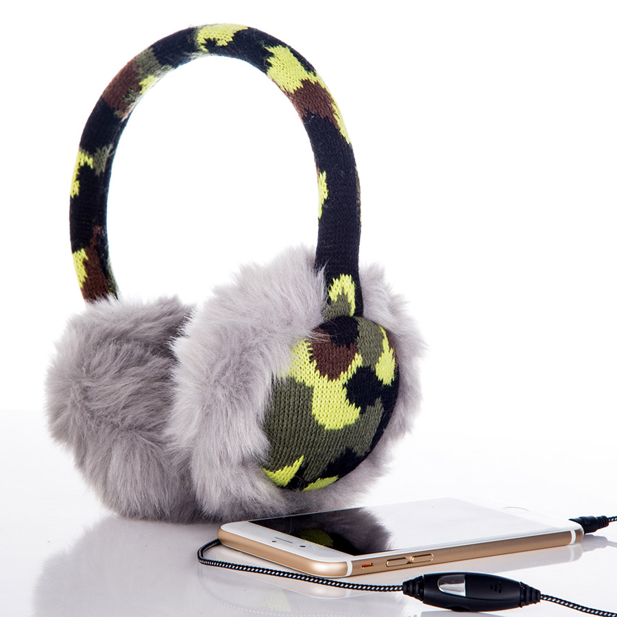 Custom Earmuff Headphones with Knitted Faux Fur in Winter