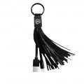 black leather tassel keychain lightnign cable